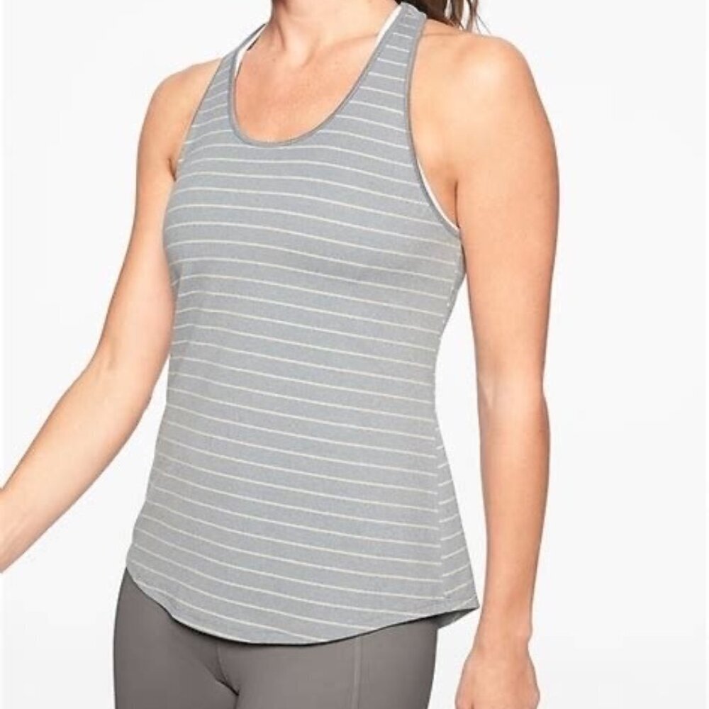 ATHLETA Gray Striped Inversion Racerback Tank Top - Size Medium